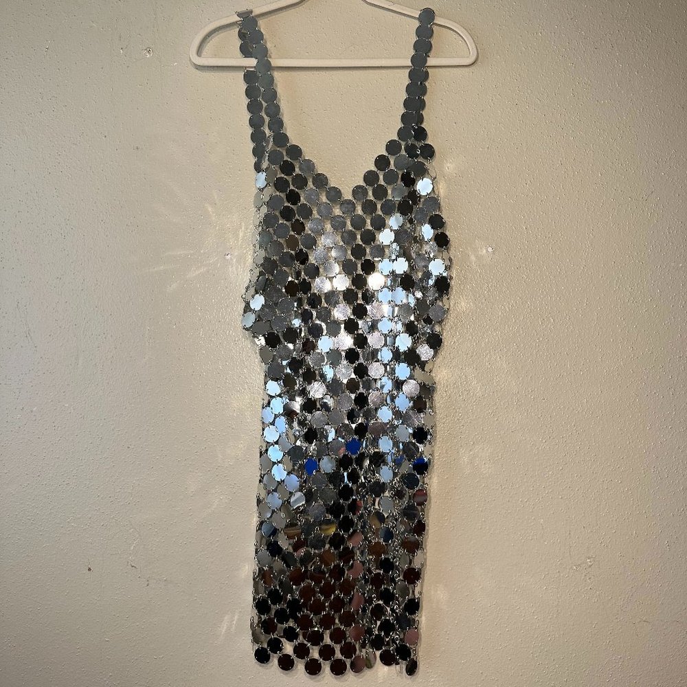 Sequin Disc Chain-Link Mini Party Dress